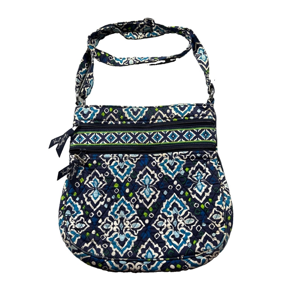 Vera Bradley Iconic Blue Quilted Diamond Crossbody Tote Bag Medium Adjustable